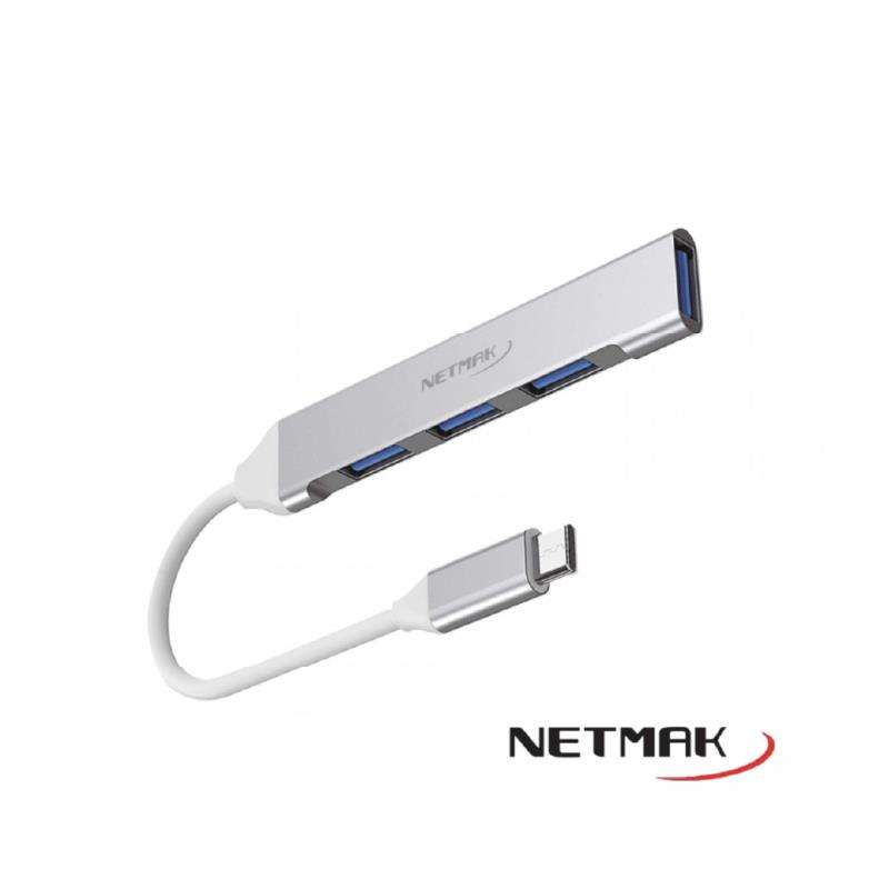 Z HUB ADAPTADOR USB TIPO C A 3 PUERTOS USB 2.0 + 1 USB 3.0 NETMAK NM-AC09