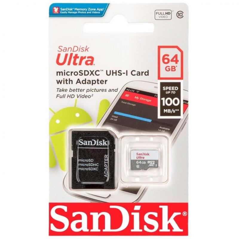 Z MEMORIA MICRO SD 64GB CLASE 10 SANDISK 100MB/S